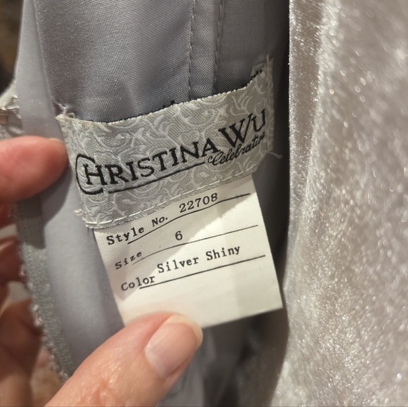 Christina Wu Silver Sequin Evening Gown - Picture 3 of 11